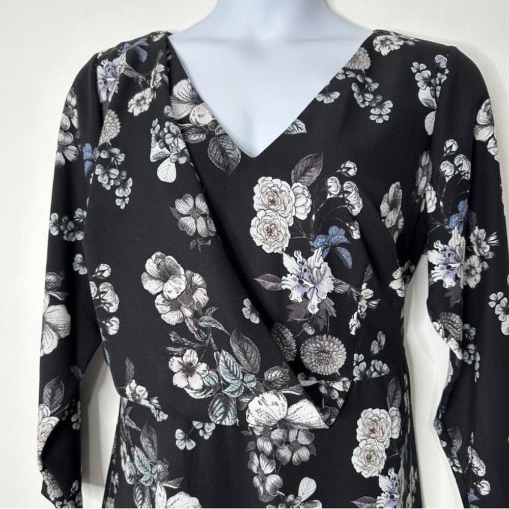 Adrianna Papell Black Dress Etch Flora A-Line Size 14W NWT